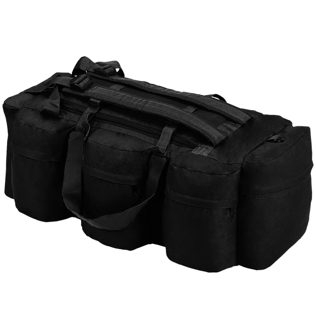vidaXL Športová taška 3 v 1, army štýl 120 l, čierna