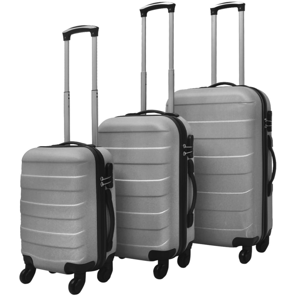 Sada troch strieborných cestovných kufrov na kolieskach vidaXL