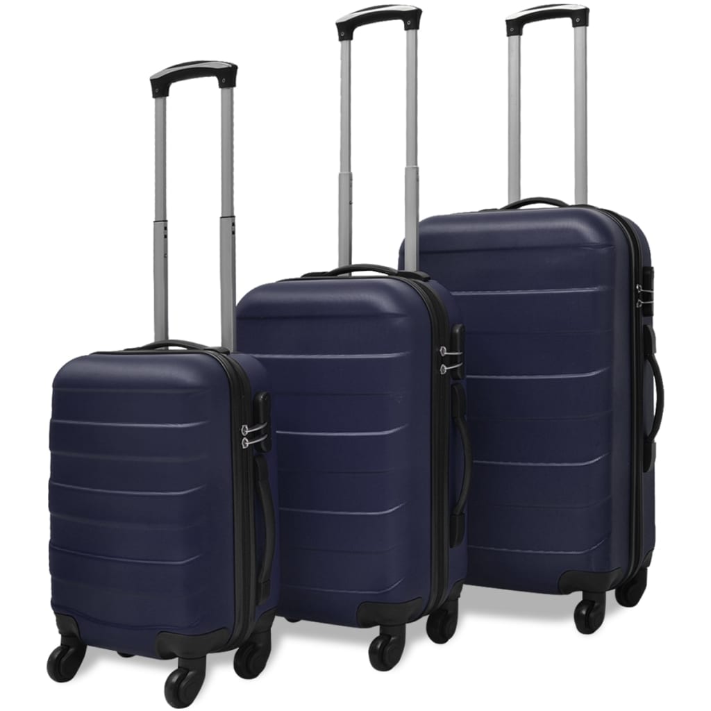 Sada troch modrých cestovných kufrov na kolieskach vidaXL