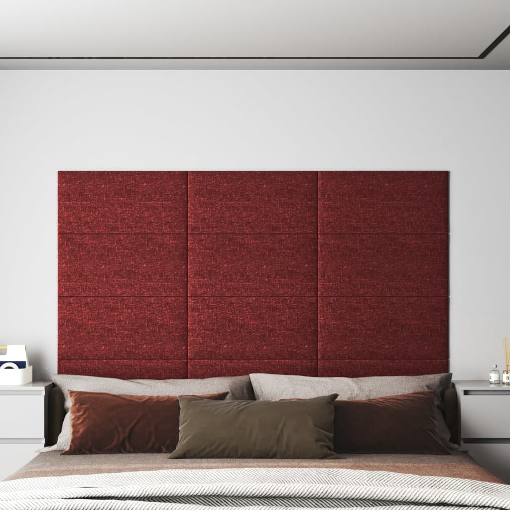 vidaXL Nástenné panely 12 ks vínovo-červené 60x30 cm látka 2,16 m²
