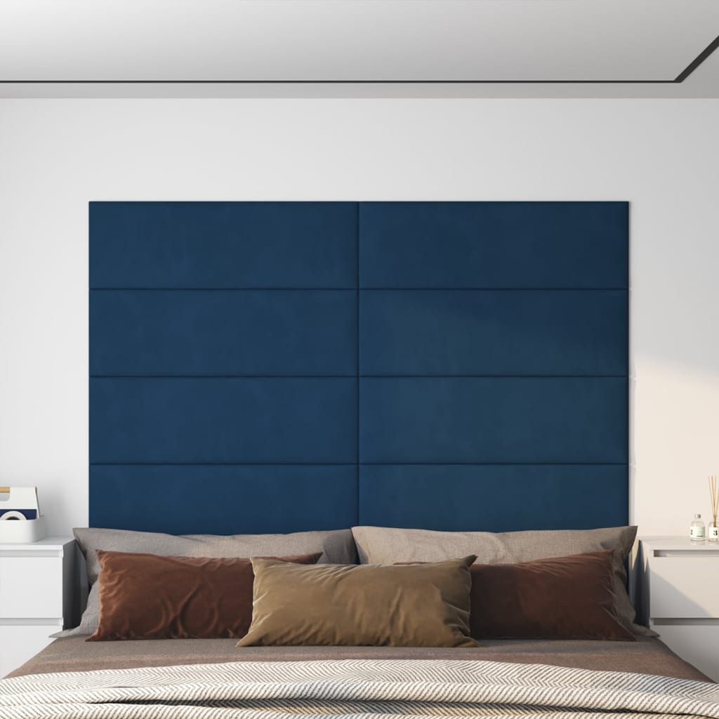 vidaXL Nástenné panely 12 ks modré 90x30 cm zamat 3,24 m²