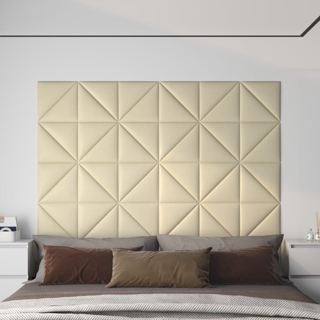 vidaXL Nástenné panely 12 ks krémové 30x30 cm umelá koža 0,54 m²