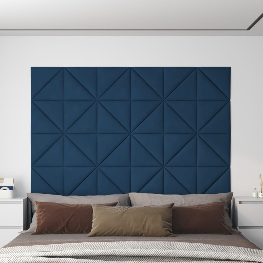 vidaXL Nástenné panely 12 ks modré 30x30 cm zamatové 0,54 m²