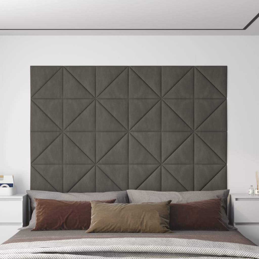 vidaXL Nástenné panely 12 ks tmavosivé 30x30 cm zamat 0,54 m²