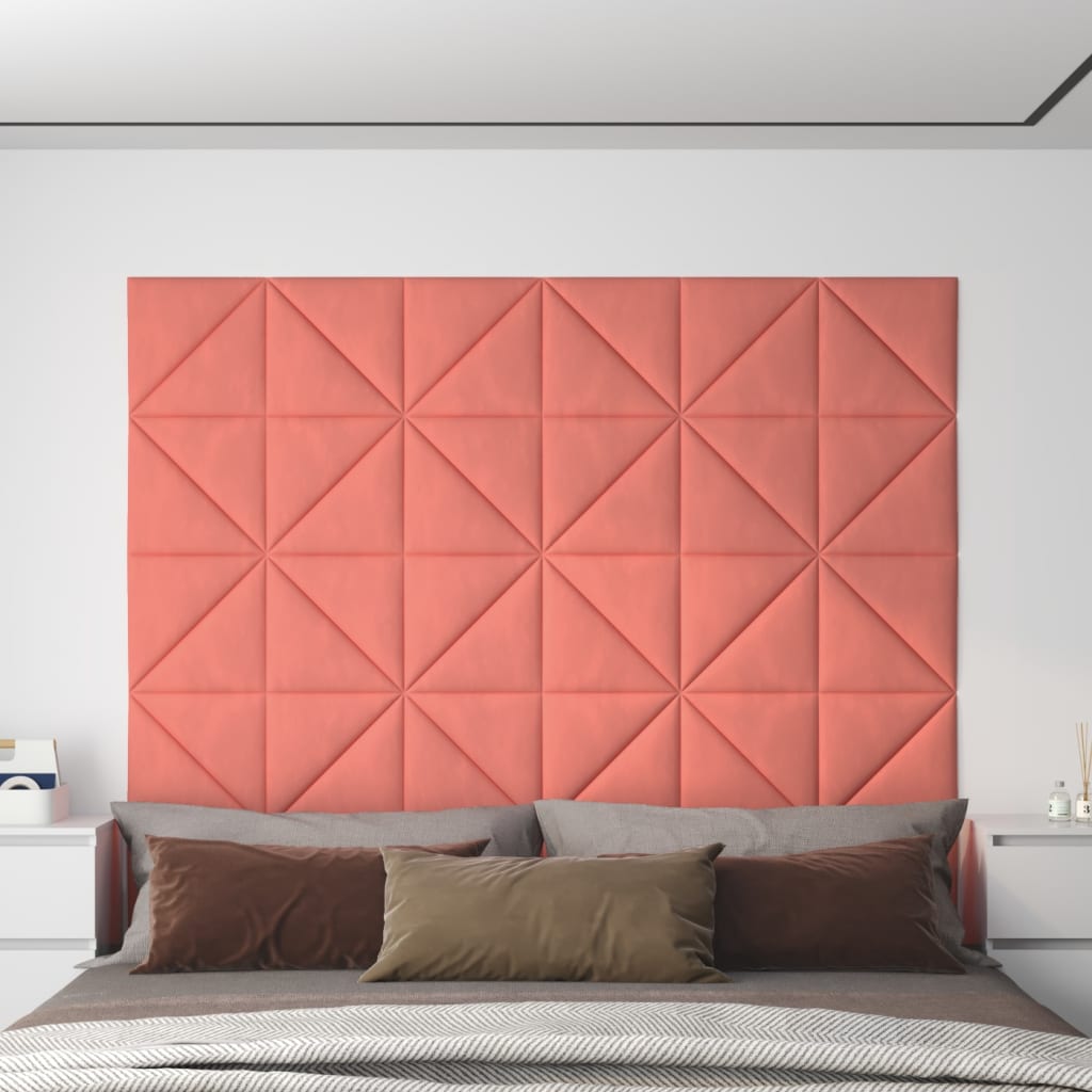 vidaXL Nástenné panely 12 ks ružové 30x30 cm zamat 0,54 m²