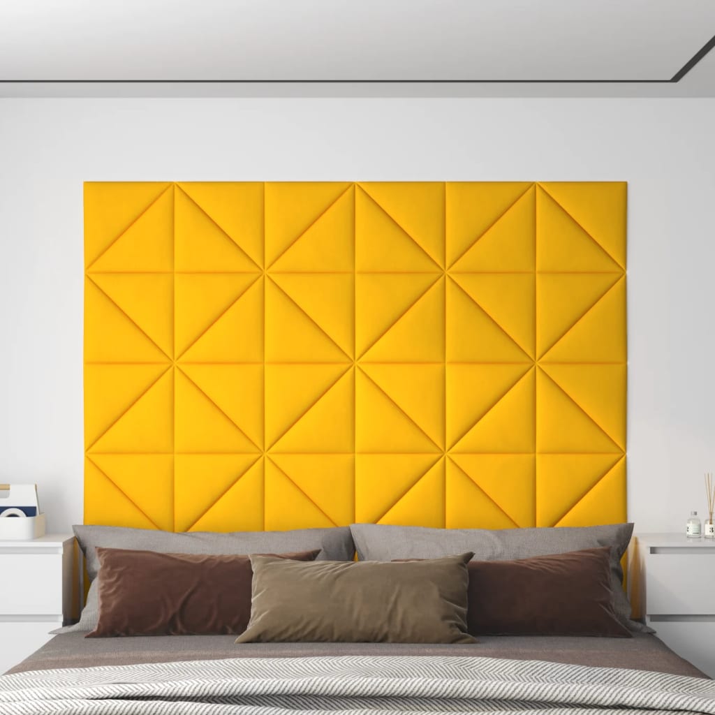 vidaXL Nástenné panely 12 ks žlté 30x30 cm zamatové 0,54 m²
