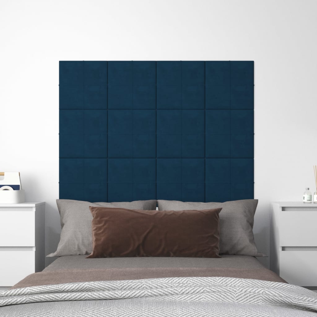 vidaXL Nástenné panely 12 ks modré 30x30 cm zamatové 1,08 m²