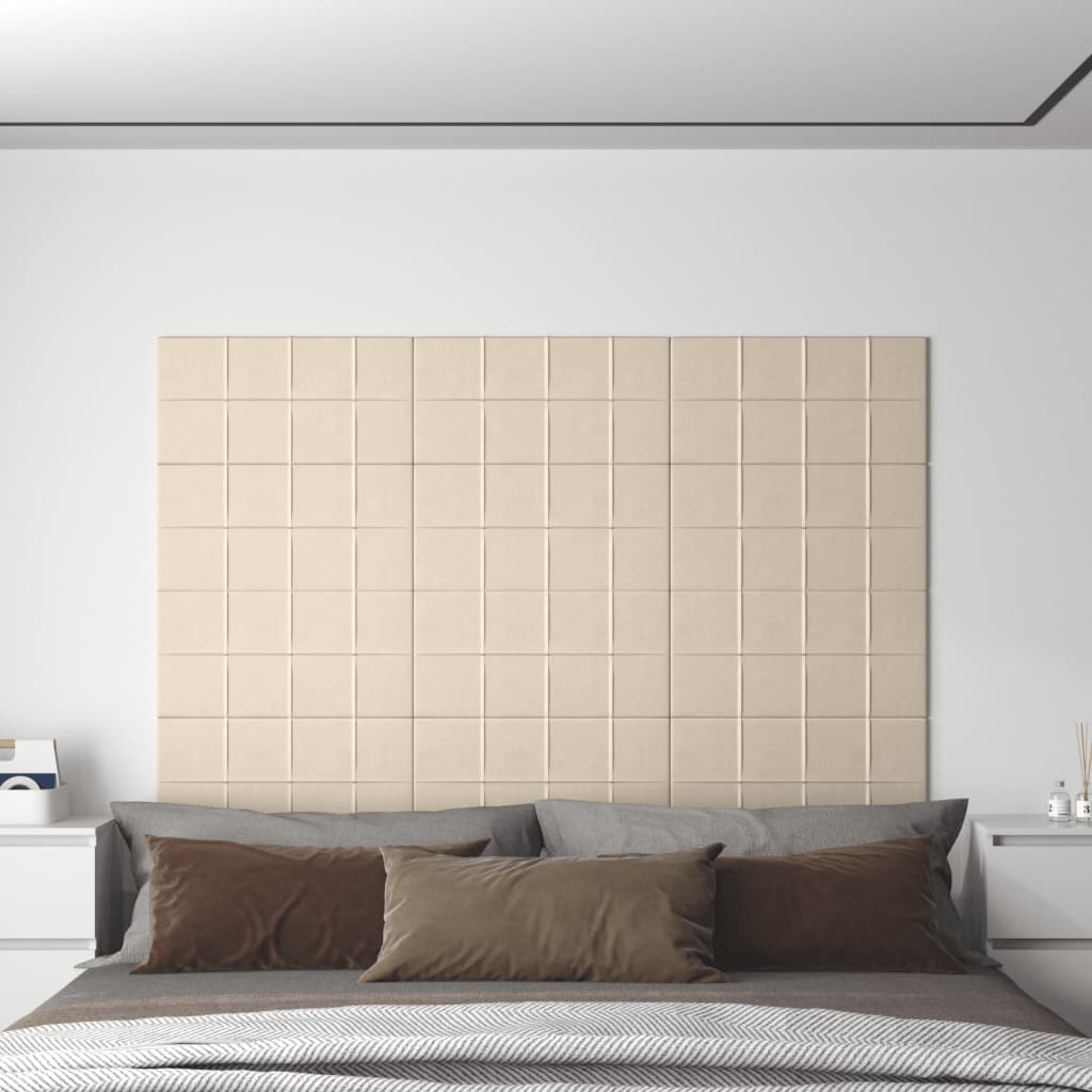 vidaXL Nástenné panely 12 ks krémové 60x30 cm zamat 2,16 m²
