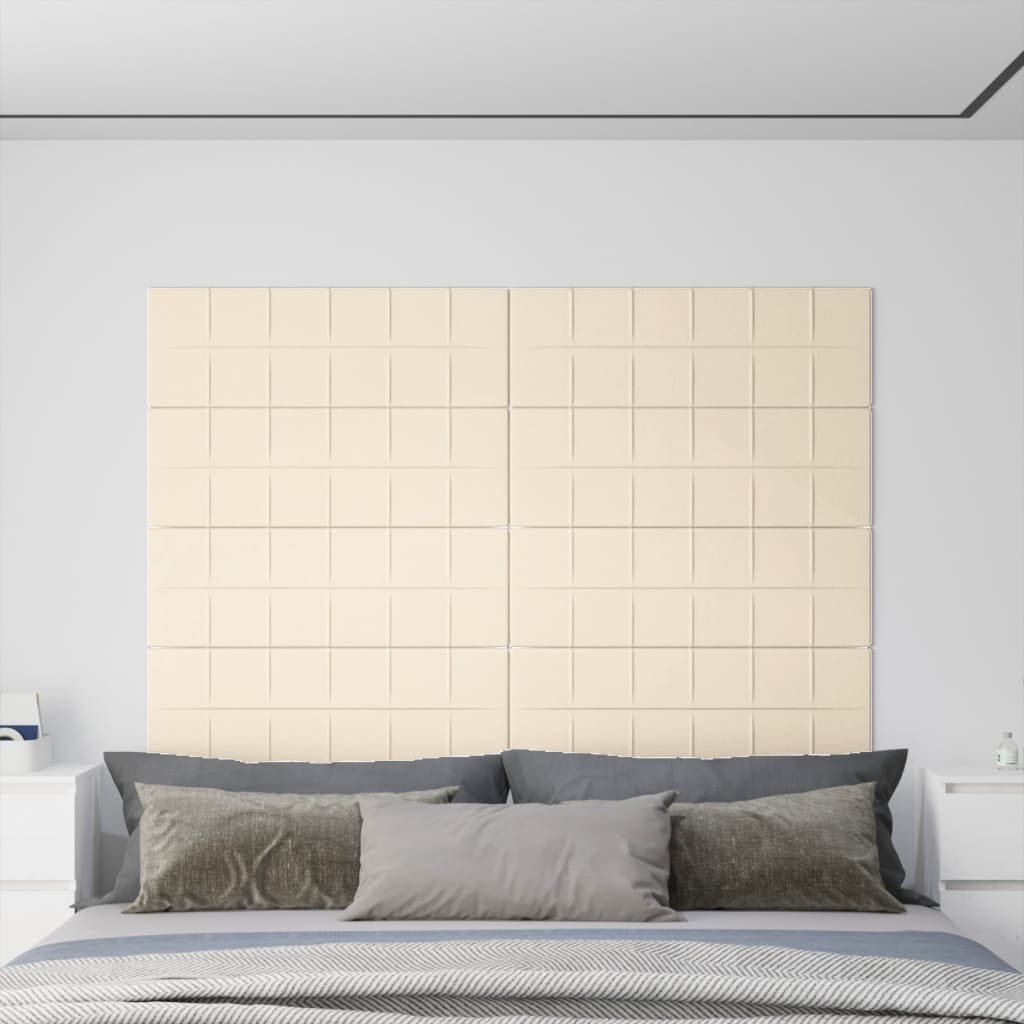 vidaXL Nástenné panely 12 ks krémové 90x30 cm zamat 3,24 m²