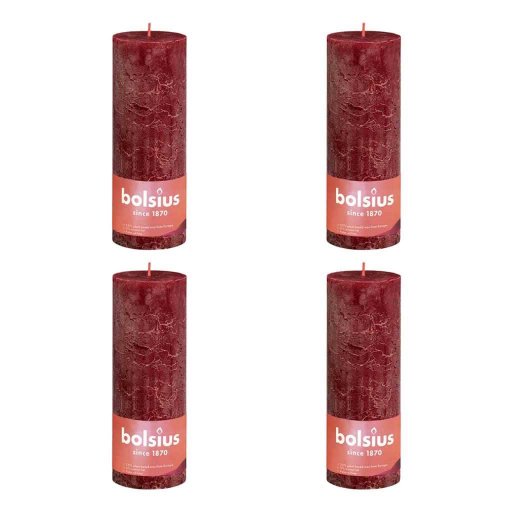 Bolsius Rustikálne valcové sviečky Shine 4ks 190x68mm,zamatovo červené