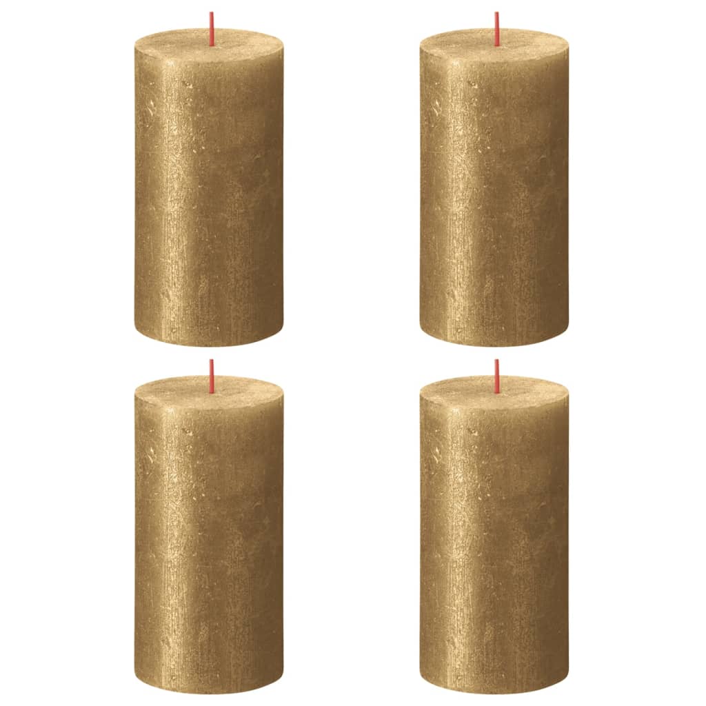 Bolsius Rustikálne valcové sviečky Shimmer 4 ks 130x68 mm, zlaté
