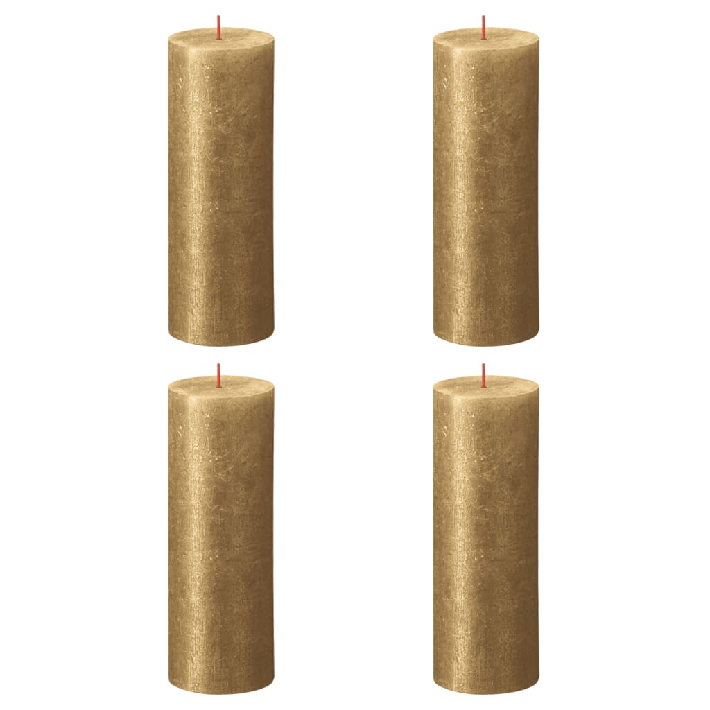 Bolsius Rustikálne valcové sviečky Shimmer 4 ks 190x68 mm, zlaté