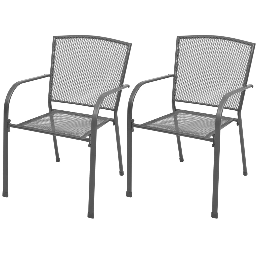 vidaXL Vonkajšie stohovateľné jedálenské stoličky, 2 ks, oceľová sieťovina