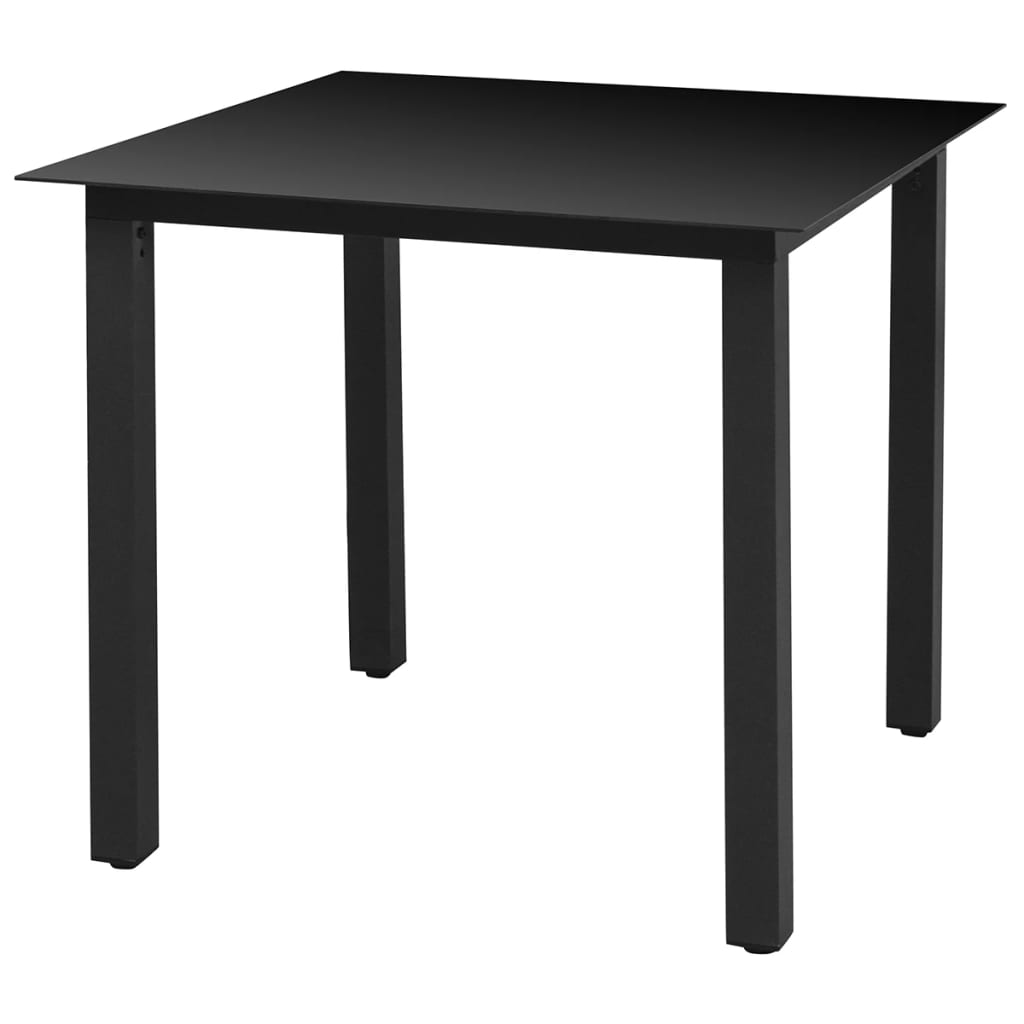 vidaXL Čierny záhradný jedálenský stôl, sklo a hliník, 80x80x74 cm