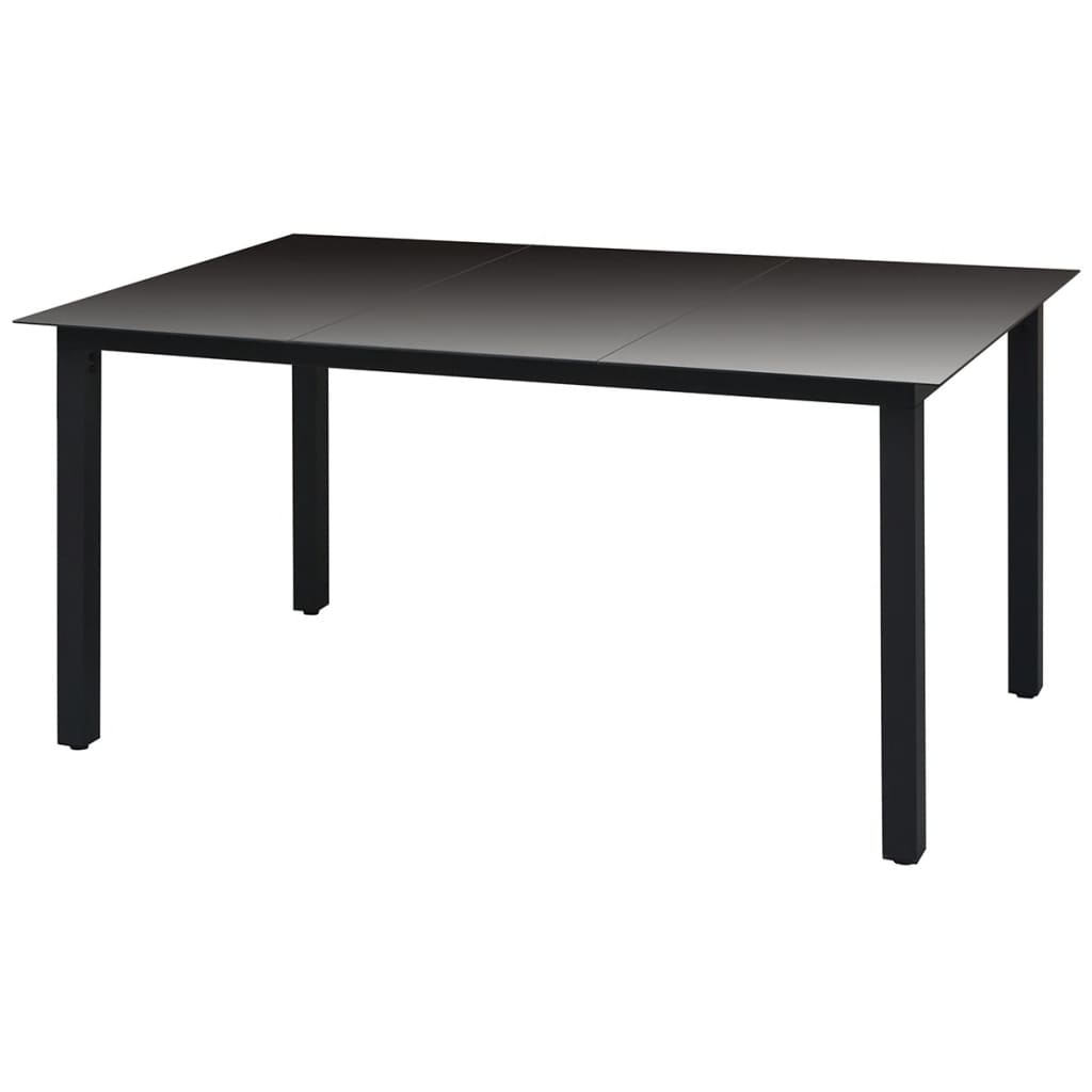 vidaXL Čierny záhradný jedálenský stôl, sklo a hliník, 150x90x74 cm