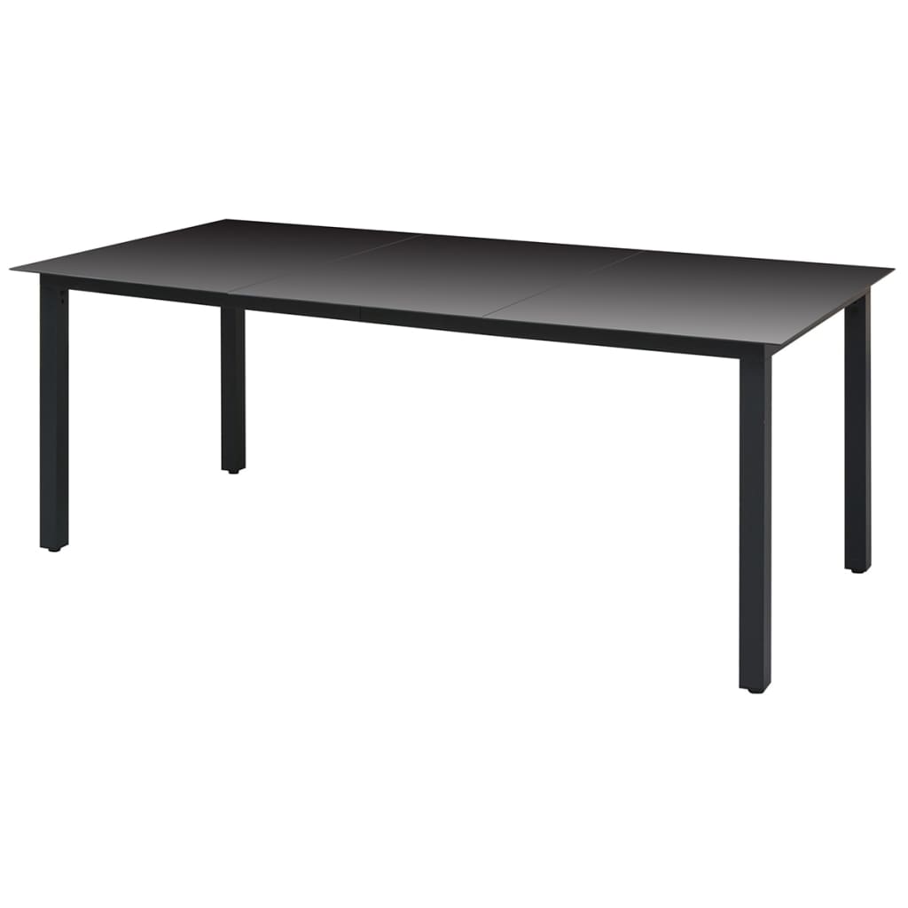 vidaXL Čierny záhradný jedálenský stôl, sklo a hliník, 190x90x74 cm