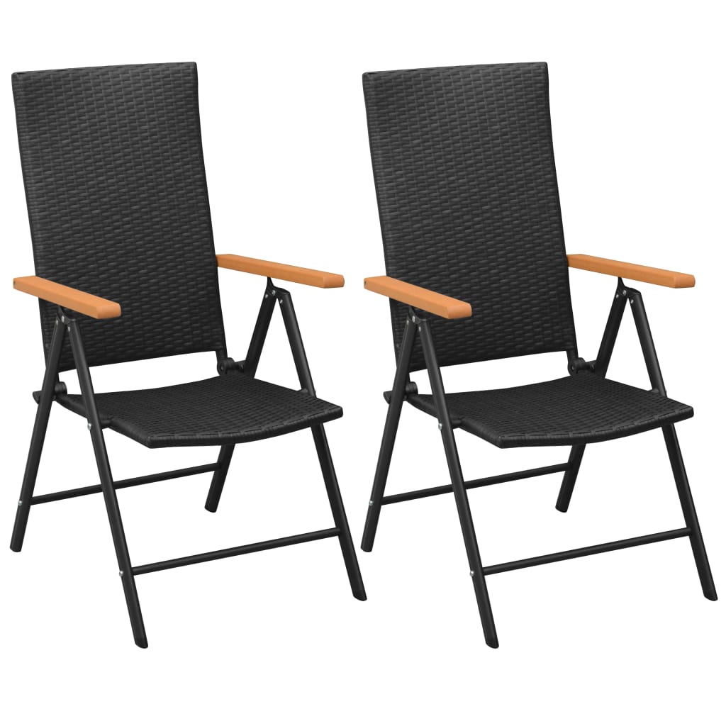 vidaXL Čierne záhradné stoličky, 2 ks, polyratan a hliník
