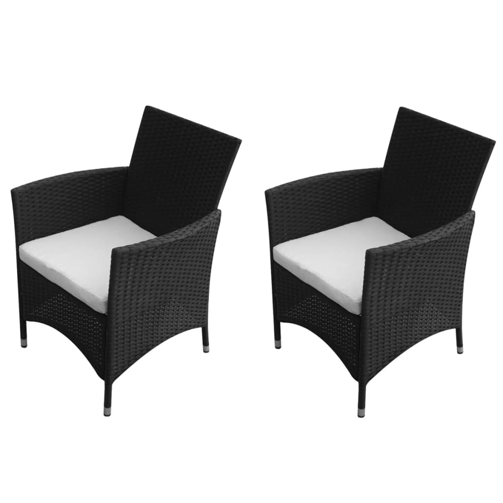 vidaXL Polyratanové záhradné stoličky, 2 ks, čierne