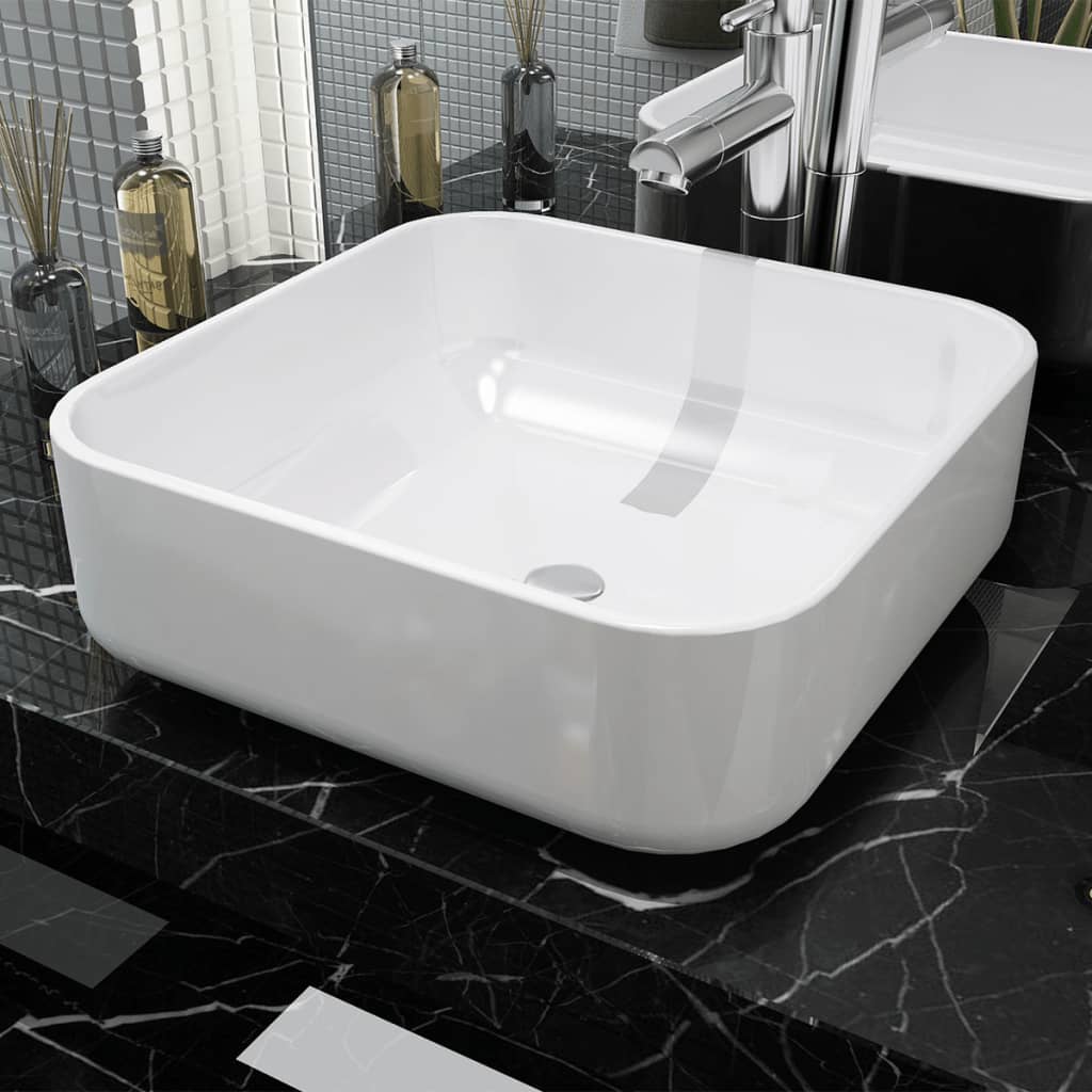 vidaXL Štvorcové keramické umývadlo, biele, 38x38x13,5 cm