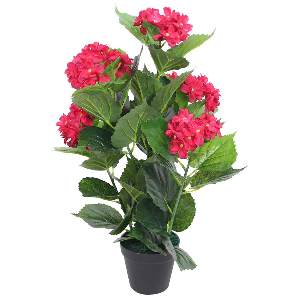 vidaXL Umelá rastlina, hortenzia s kvetináčom 60 cm, červená