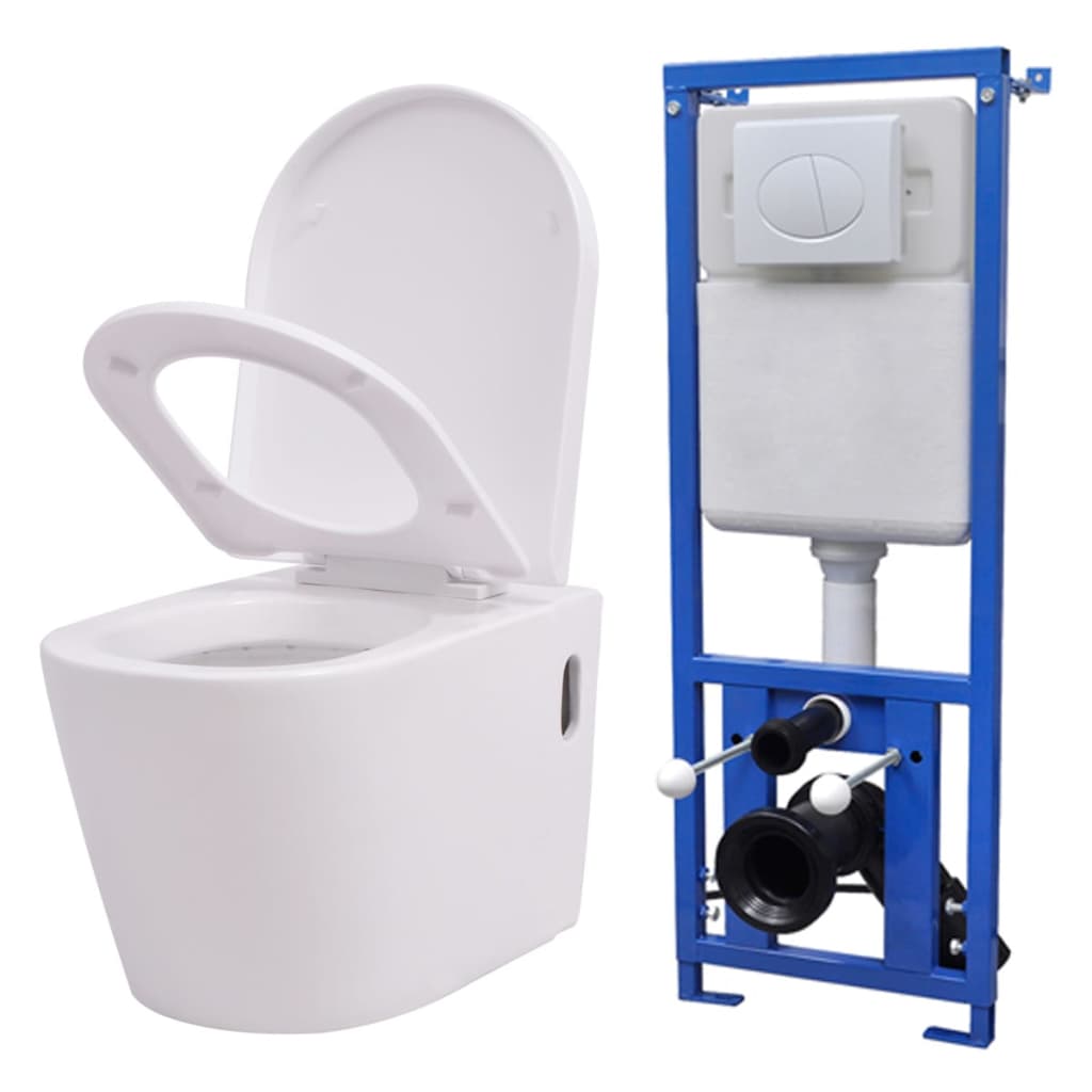 vidaXL Keramické závesné WC so skrytou nádržou, biele (244270+142249)