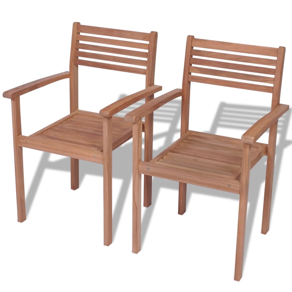 vidaXL Vonkajšie stohovateľné stoličky, 2 ks, teakové drevo