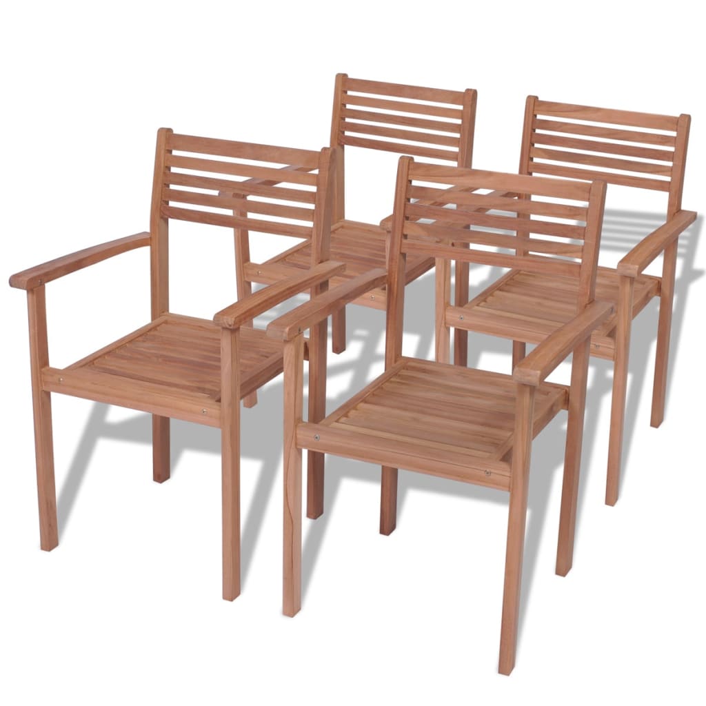 vidaXL Vonkajšie stohovateľné stoličky, 4 ks, teakové drevo