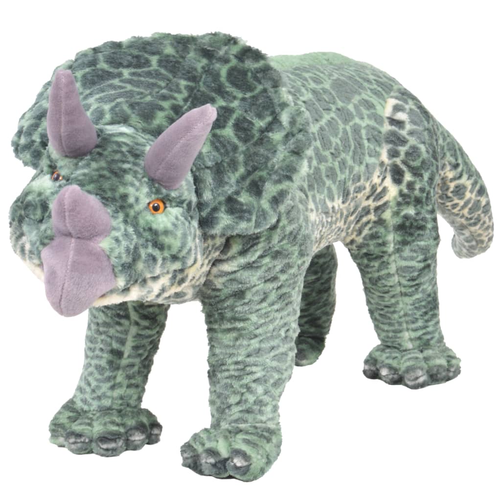 vidaXL Stojaca plyšová hračka dinosaurus Triceratops zelený XXL