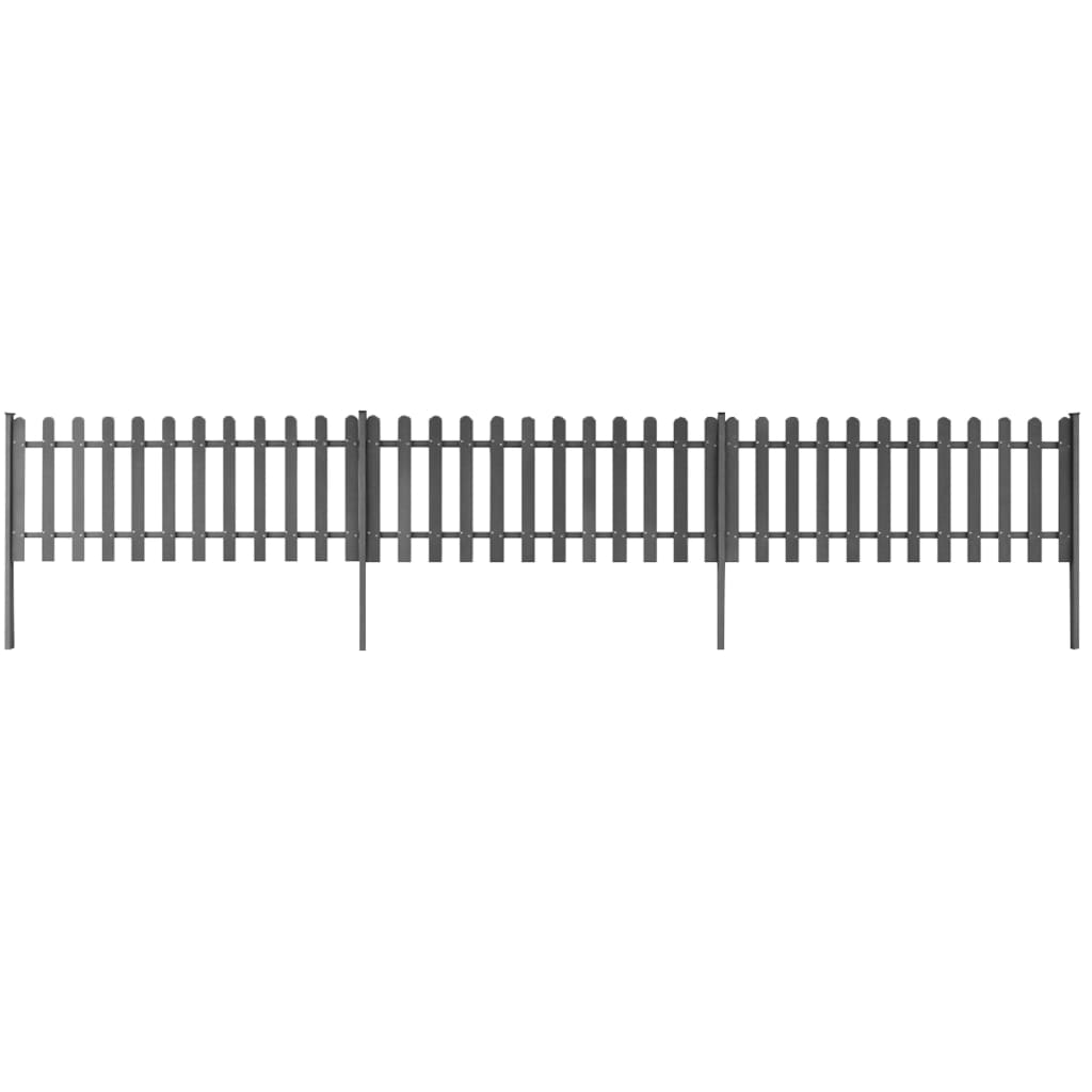 vidaXL Šedý plot z WPC so stĺpikmi, 6 m dlhý a 60 cm vysoký, 3 ks