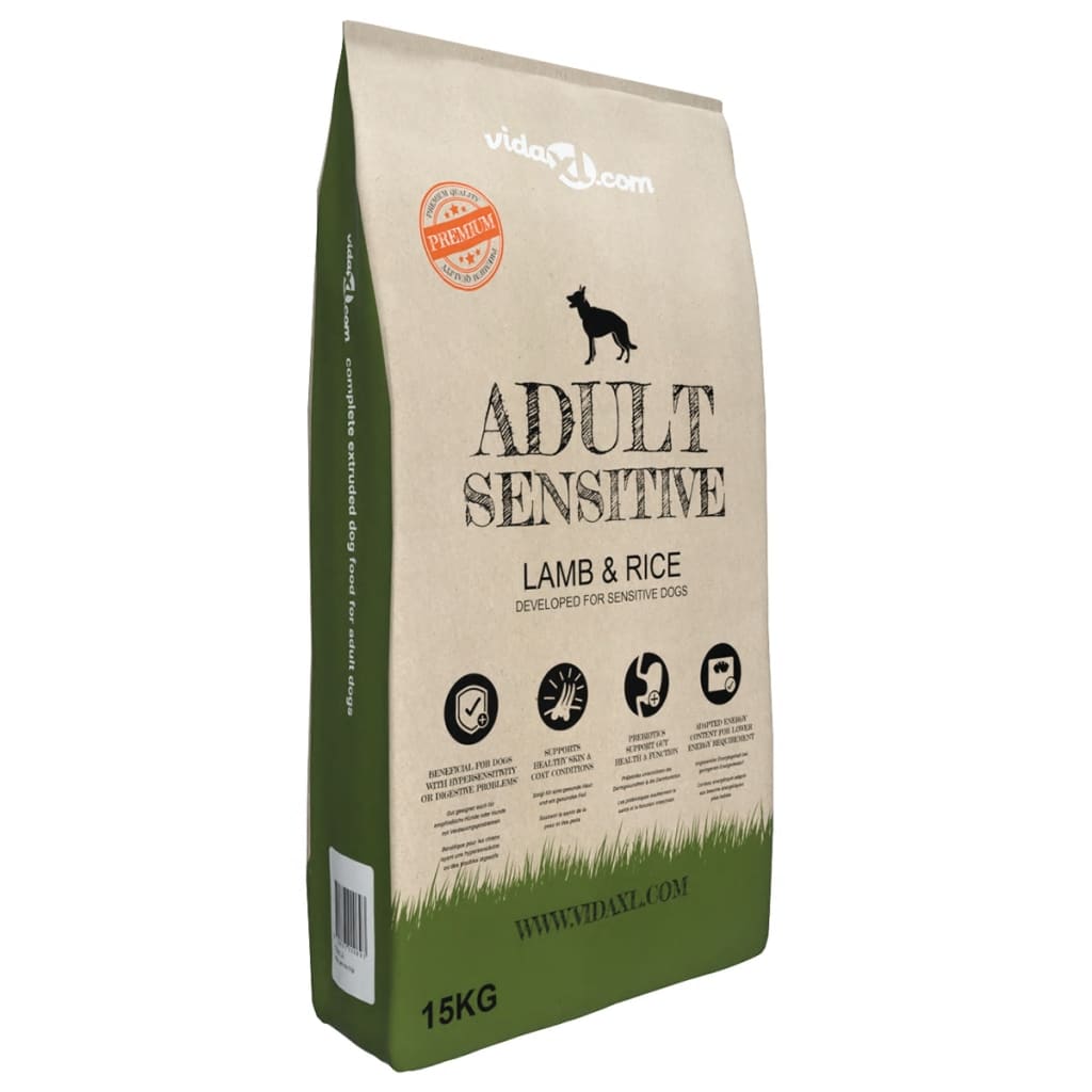 vidaXL Prémiové krmivo pre psov Adult Sensitive Lamb &amp; Rice, 15 kg
