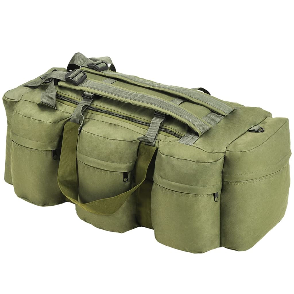 vidaXL Športová taška 3 v 1, army štýl 120 l, olivovo zelená