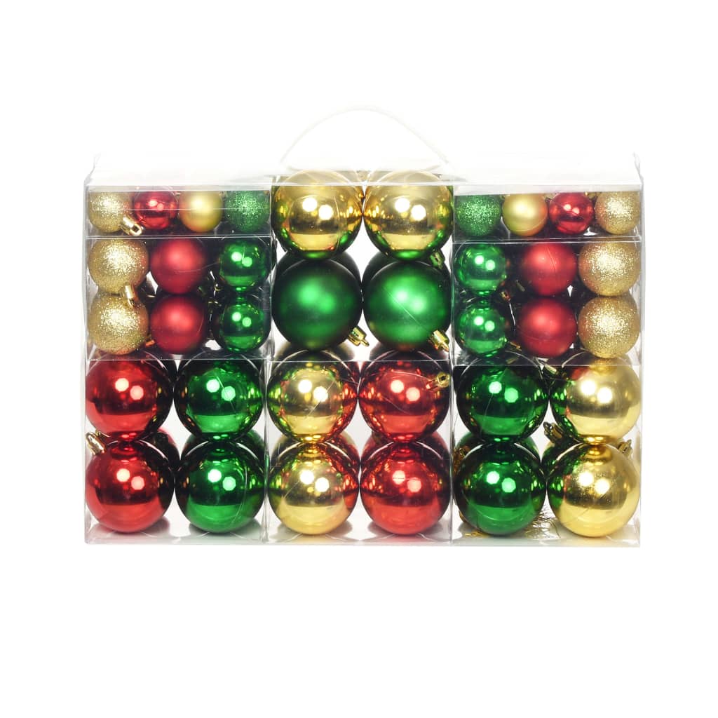 vidaXL Sada vianočných gúľ, 100 ks, 6 cm, červená/zlatá/zelená