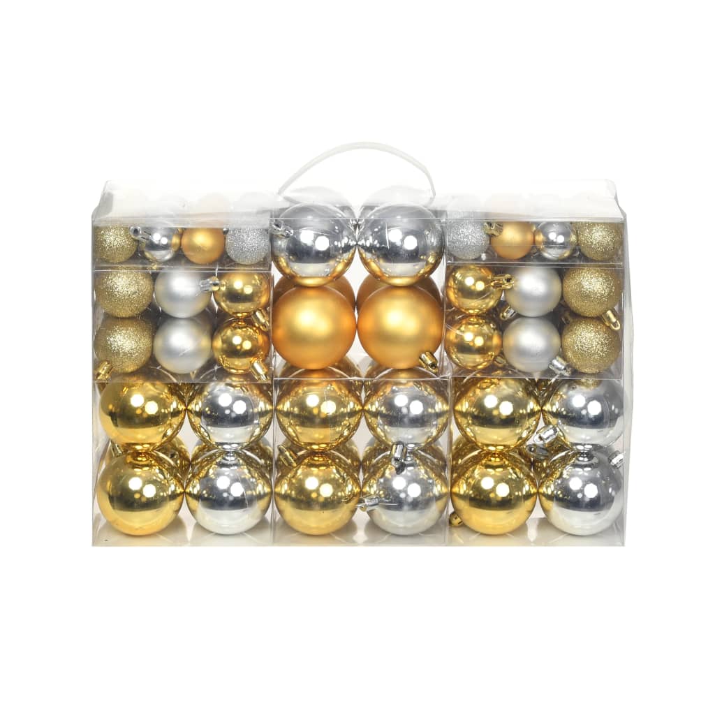 vidaXL Sada vianočných gúľ, 100 ks, 6 cm, strieborná/zlatá
