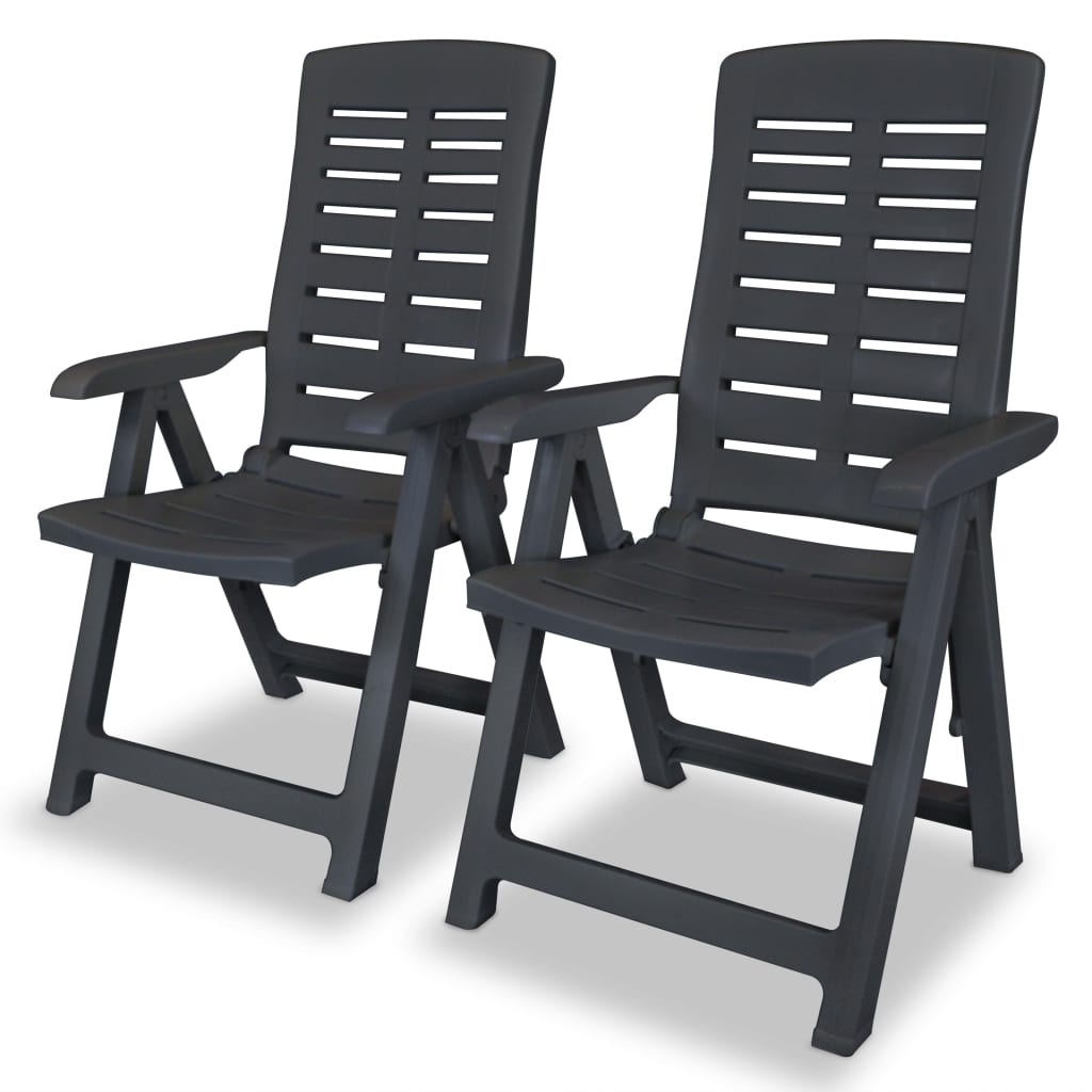 vidaXL Sklápacie plastové záhradné stoličky, 2 ks, 60x61x108 cm, antracitové