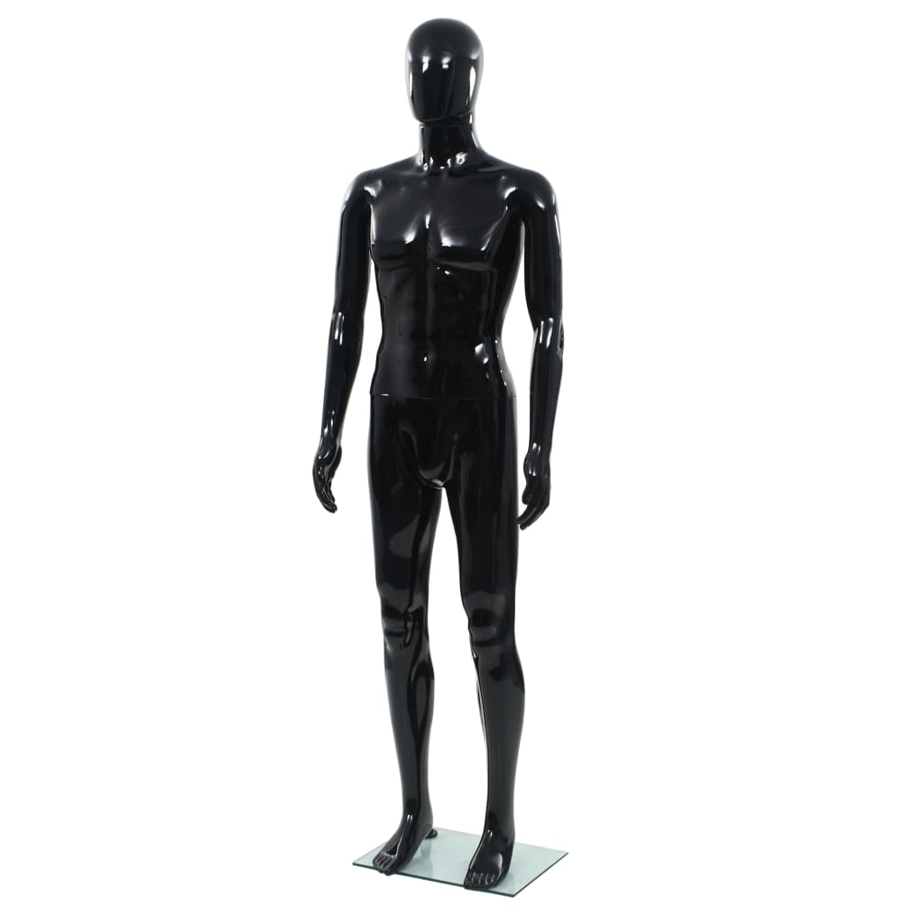 vidaXL Pánska figurína, sklenený podstavec, lesklá čierna 185 cm 