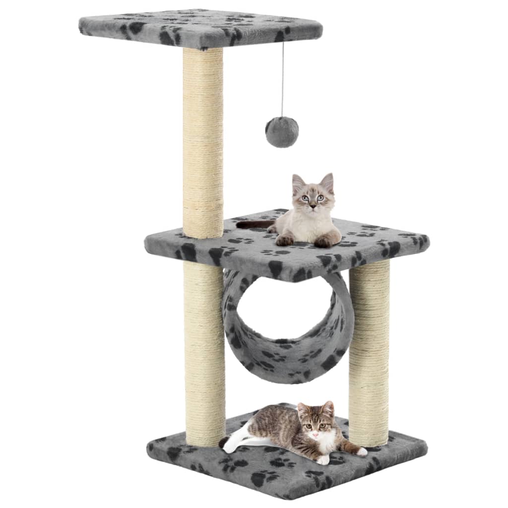 vidaXL Škrabadlo pre mačky so sisalovými stĺpikmi 65cm, sivé s labkami