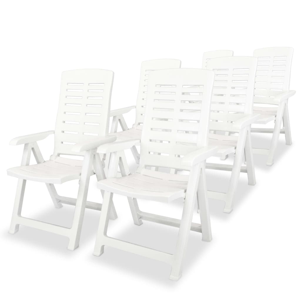 vidaXL Sklápacie plastové záhradné stoličky, 6 ks, 60x61x108 cm, biele (43895x3)