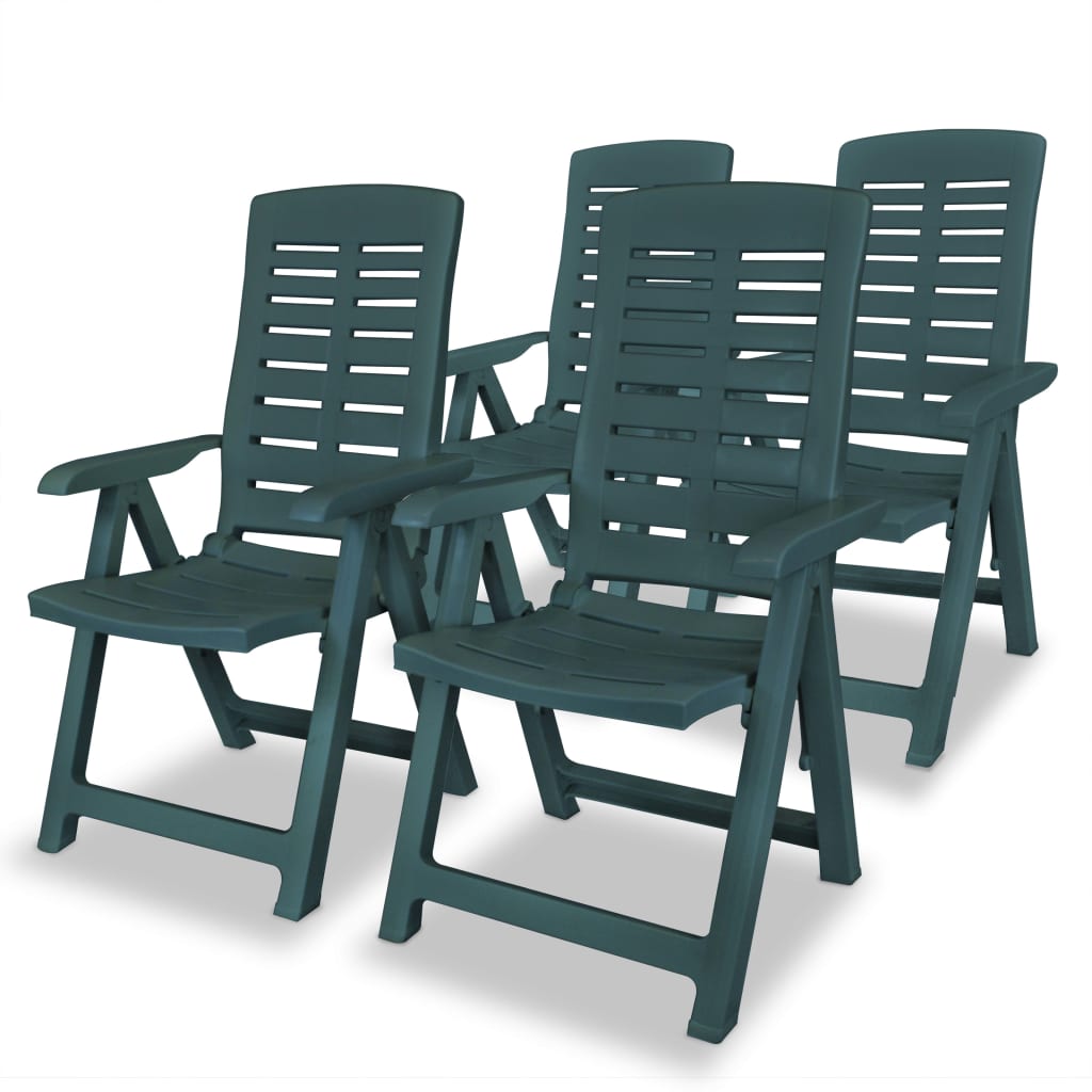vidaXL Sklápacie plastové záhradné stoličky, 4 ks, 60x61x108 cm, zelené, (43896x2)