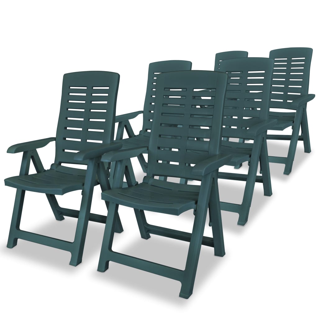 vidaXL Sklápacie plastové záhradné stoličky, 6 ks, 60x61x108 cm, zelené (43896x3)