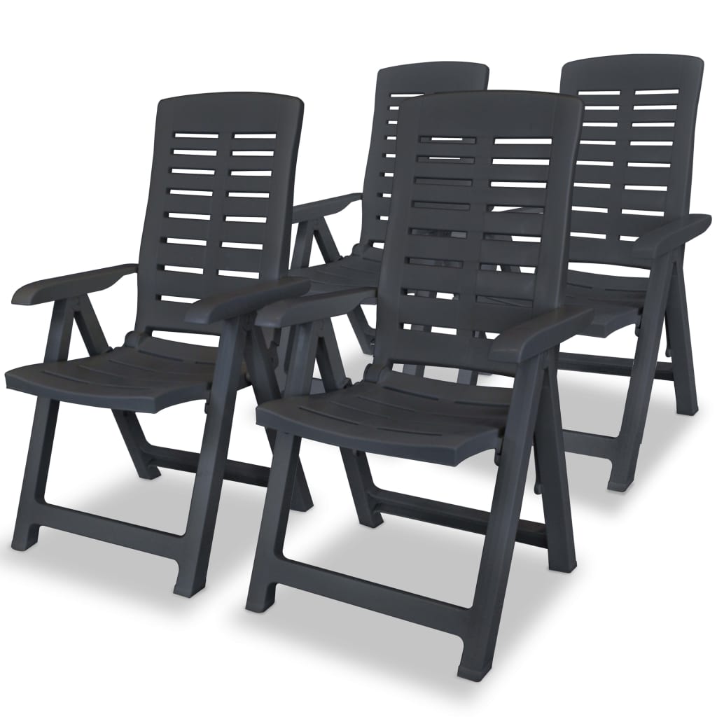 vidaXL Sklápacie plastové záhradné stoličky, 4 ks, 60x61x108 cm, antracitové (43897x2)