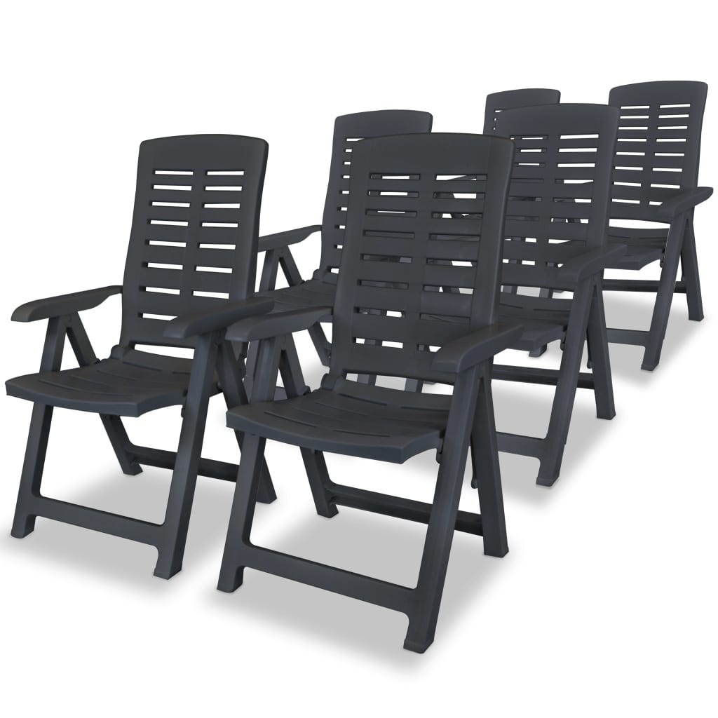 vidaXL Sklápacie plastové záhradné stoličky, 6 ks, 60x61x108 cm, antracitové (43897x3)