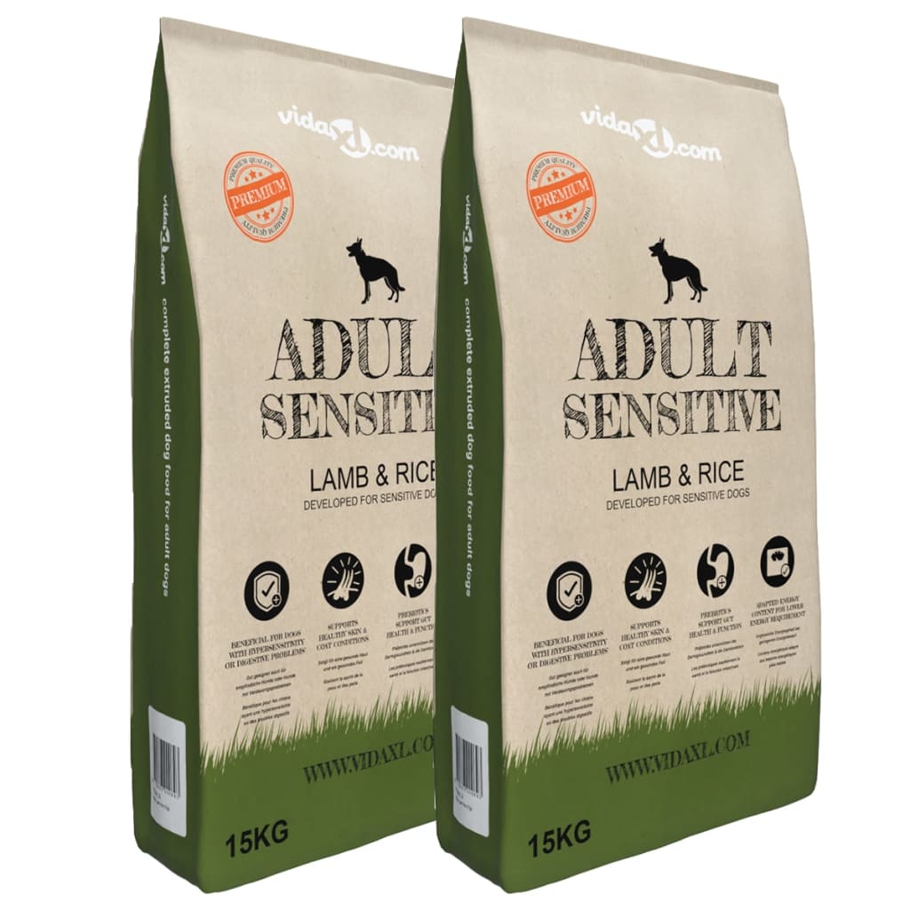 vidaXL Prémiové krmivo pre psov Adult Sensitive Lamb &amp; Rice, 2 ks, 30 kg (2x170491)