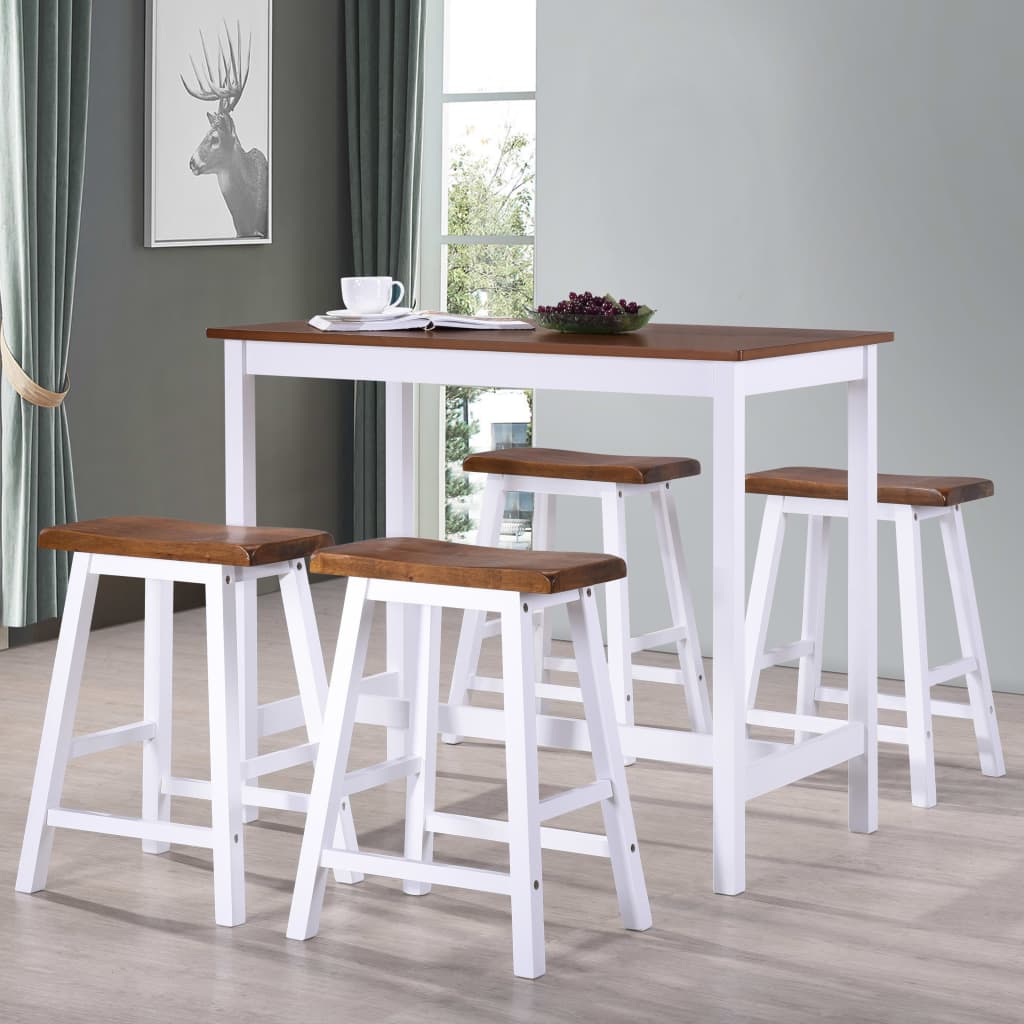 vidaXL Barový stôl a stoličky 5-dielna súprava, masívne drevo (245547+245546)