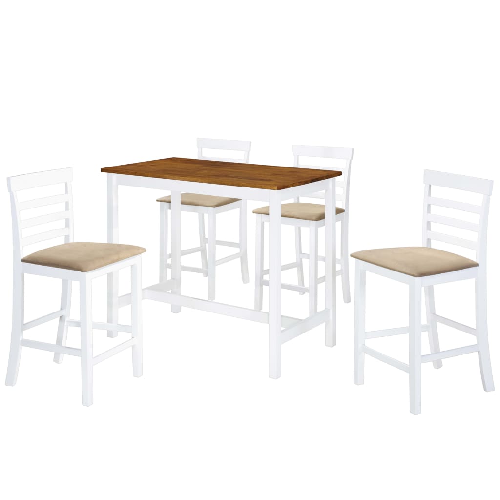 vidaXL Barový stôl a stoličky, 5 kusov, masív, hnedá a biela