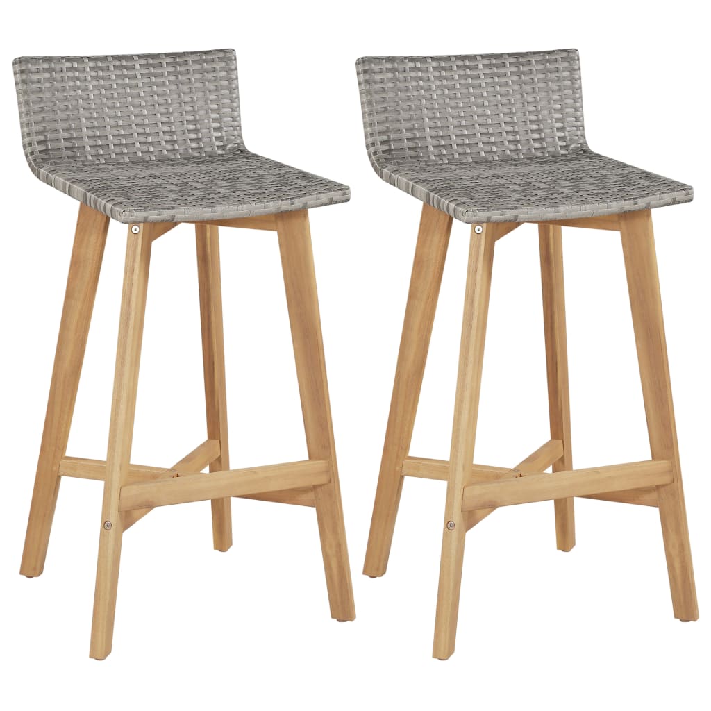 vidaXL Barové stoličky 2 ks polyratan masívne akáciové drevo 40x45x90 cm