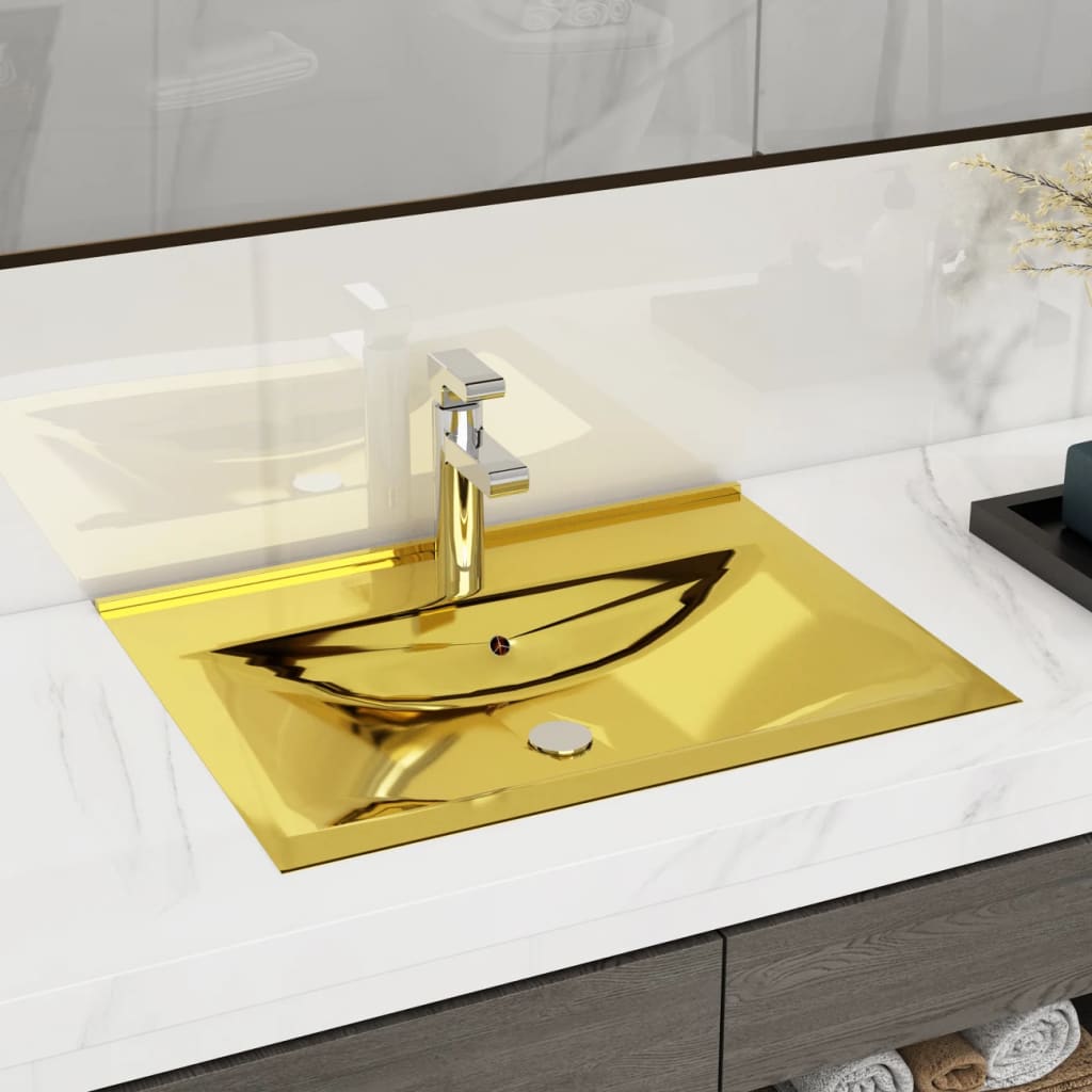 vidaXL Umývadlo s prepadom 60x46x16 cm keramické zlaté