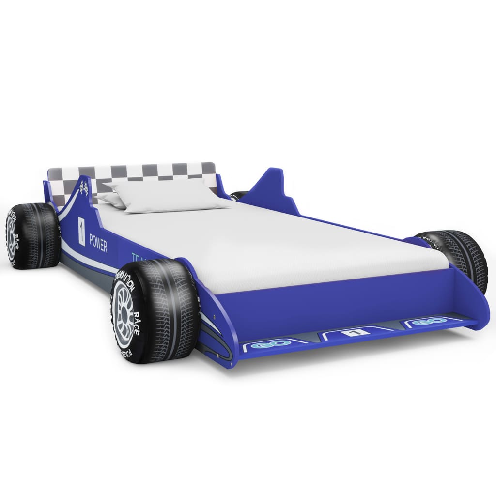 vidaXL Detská posteľ pretekárske auto 90x200 cm modrá