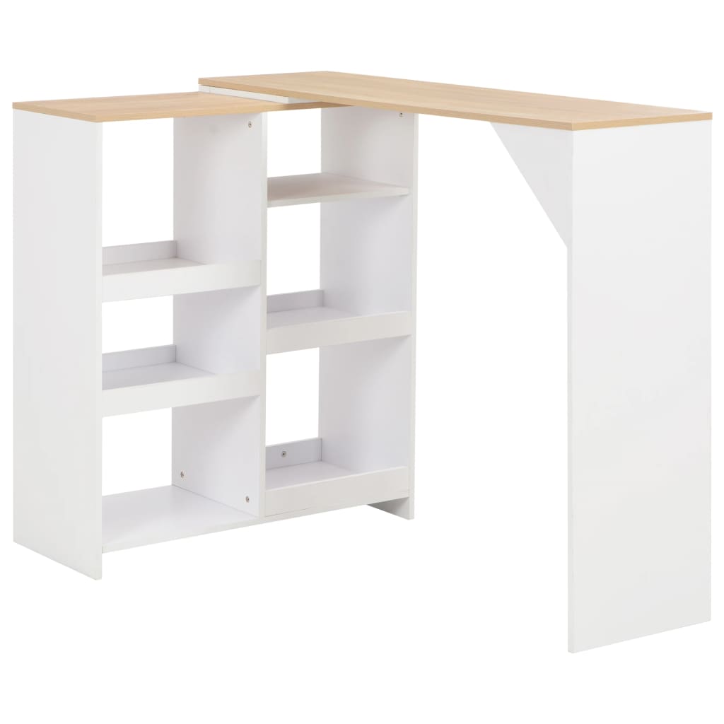 vidaXL Barový stôl s pohyblivou poličkou biely 138x40x120 cm