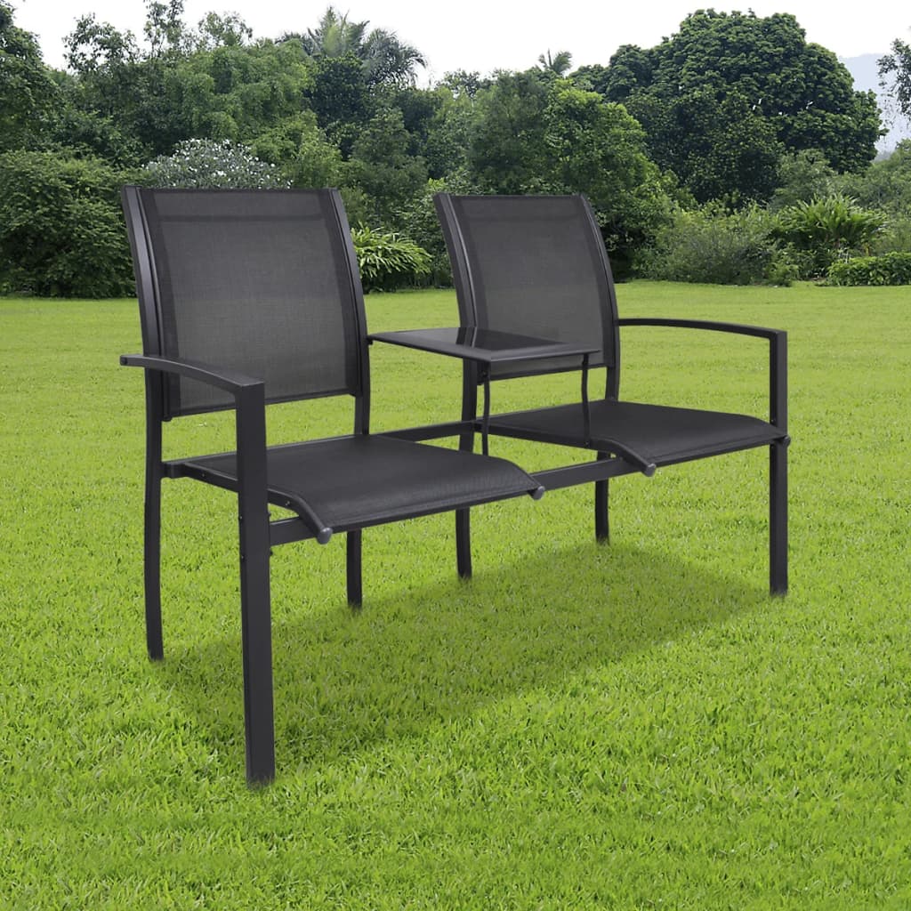 vidaXL Čierna oceľová dvojitá stolička z textilénu
