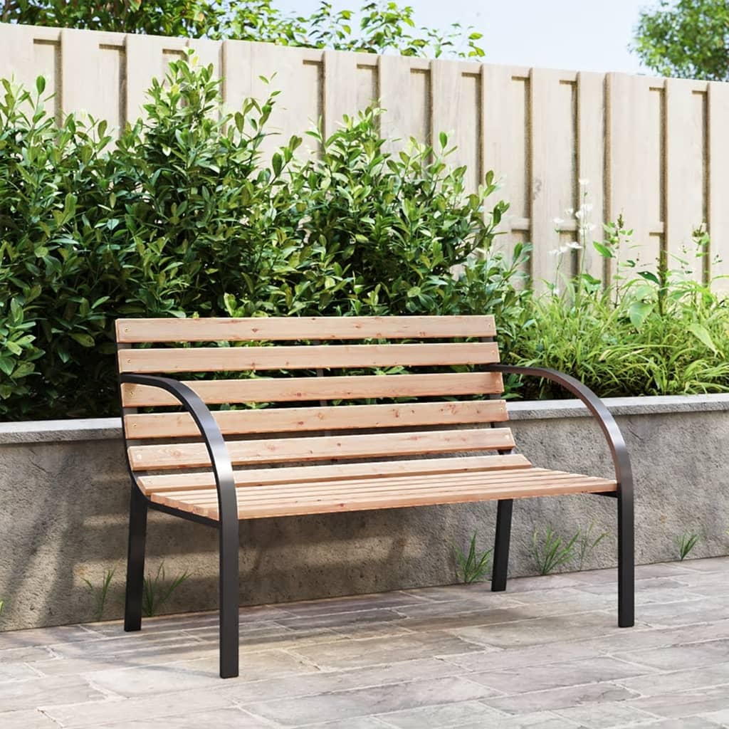 vidaXL Záhradná lavica so železným rámom a drevenými doskami